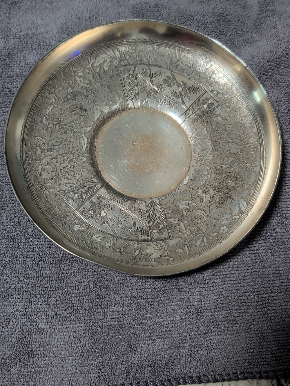 Vintage Floral Silver Plated Engraved  Plate